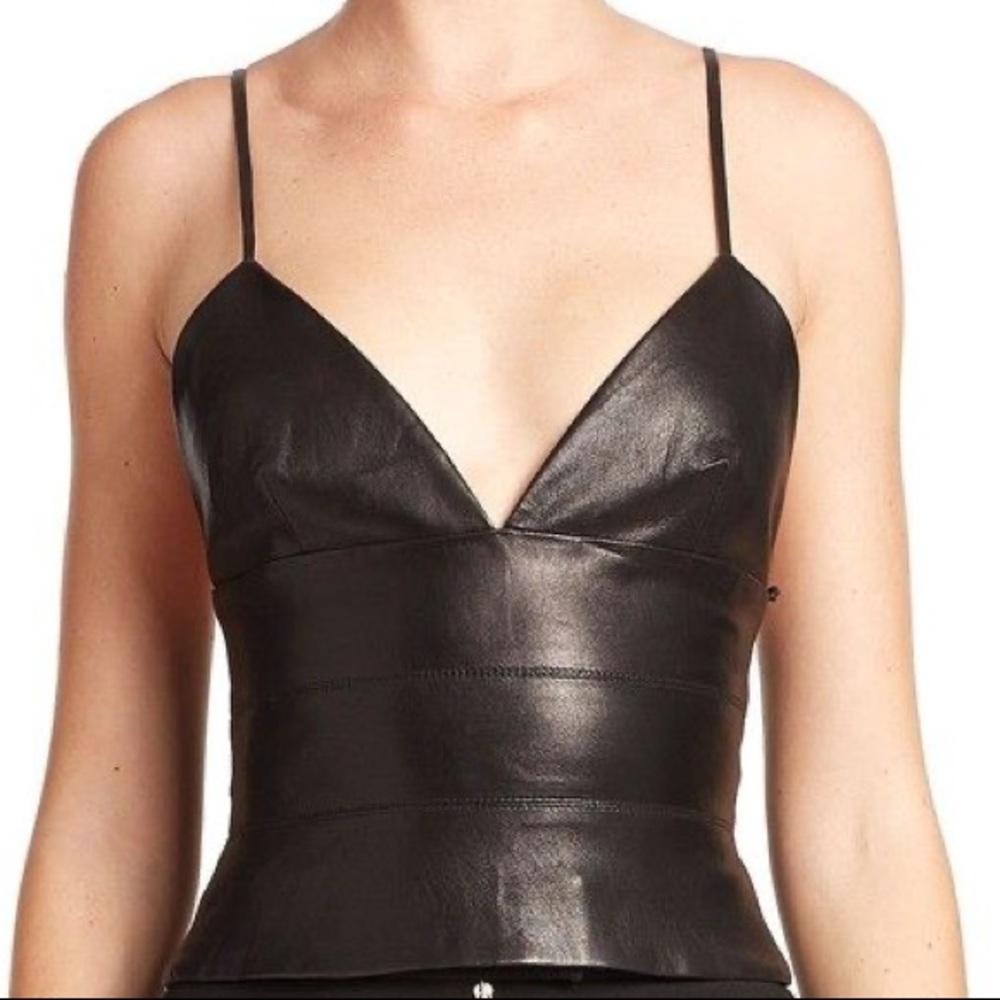 L’EGENCE Lanni Black Leather Crop Top